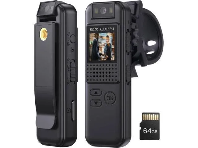 K1 64G Mini Body Camera,1080P HD Body Worn Cam Wearable with Rotatable Lens, 180°Body Mounted Camera with LED, Body Cam Video Recording for Riding,Pet,Office,Outdoor.