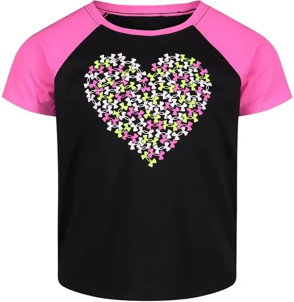 UNDER ARMOUR Girls Black Short Sleeve Shirt Heart Logo Shirt Sz 4