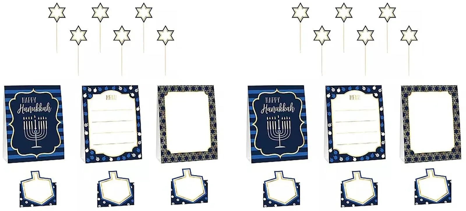 Hanukkah Buffet Appetizer Table Decorating Kit - Includes 12 label picks, 6 Small and 6 Large Tent Cards