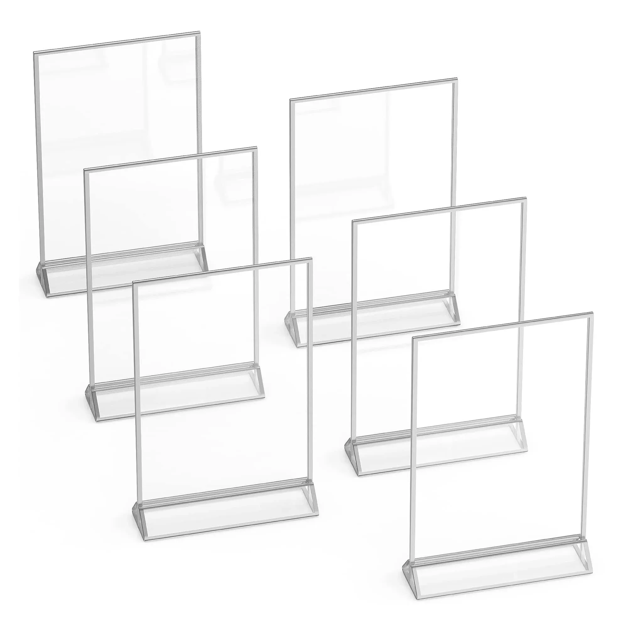 Silver Picture Frames Double Sided - 6 Pack - 8.5x11 Acrylic Silver Ta