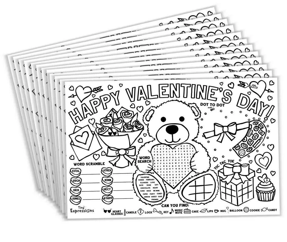  – Valentine&#039;s Day Placemats for Kids (Pack of 12 Valentine Placemats) | 