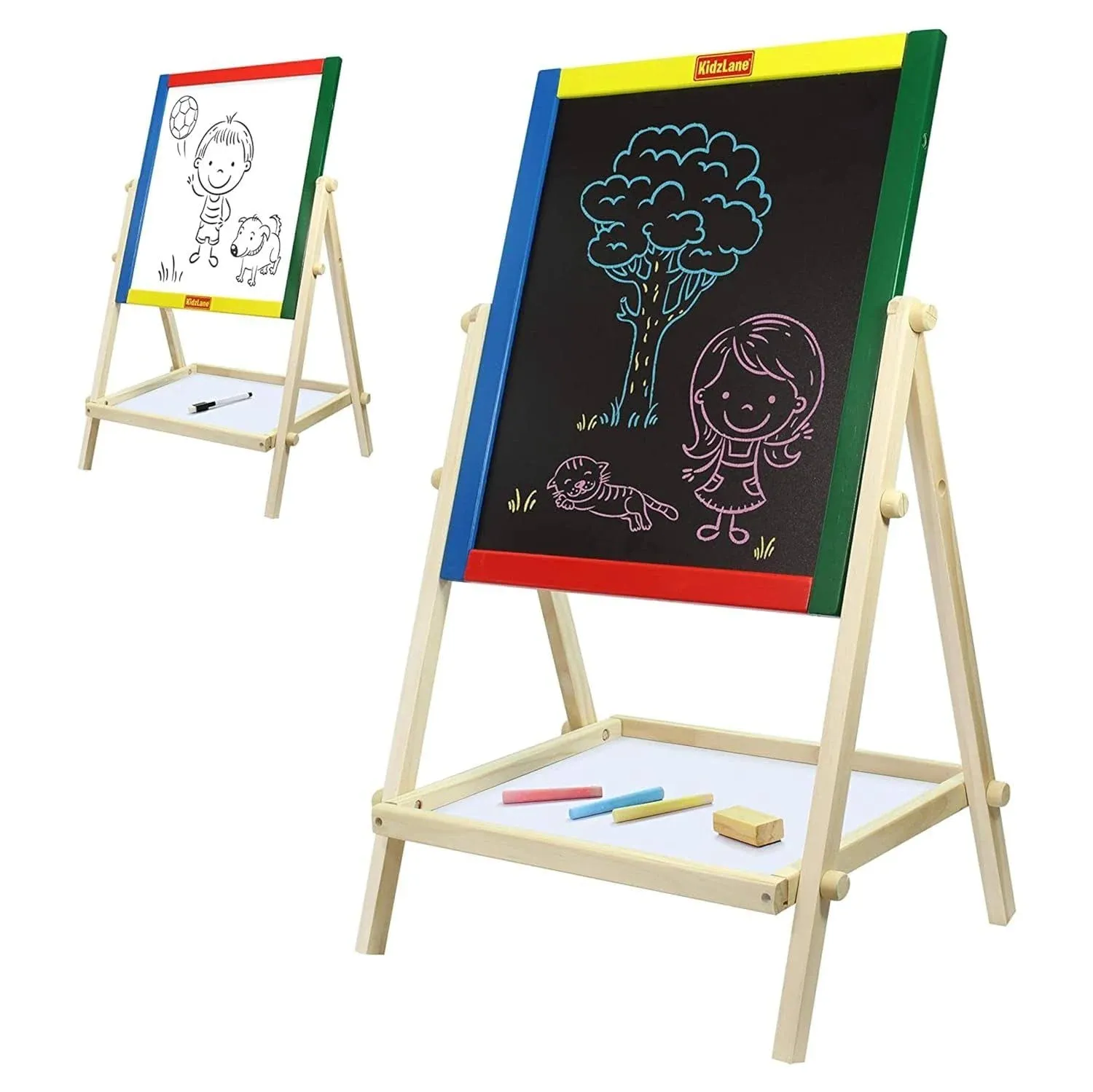 Kidzlane Art Easel for Kids | Wooden Toddler Easel | Double Sided Standing Chalkboard