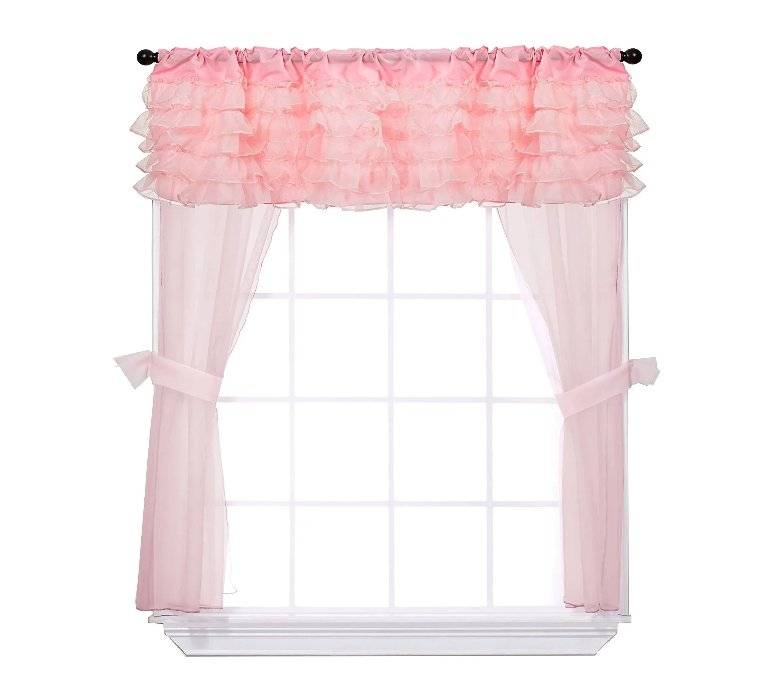 Baby Doll Bedding Layered 5 Piece Window Valance and Curtain Set, Pink