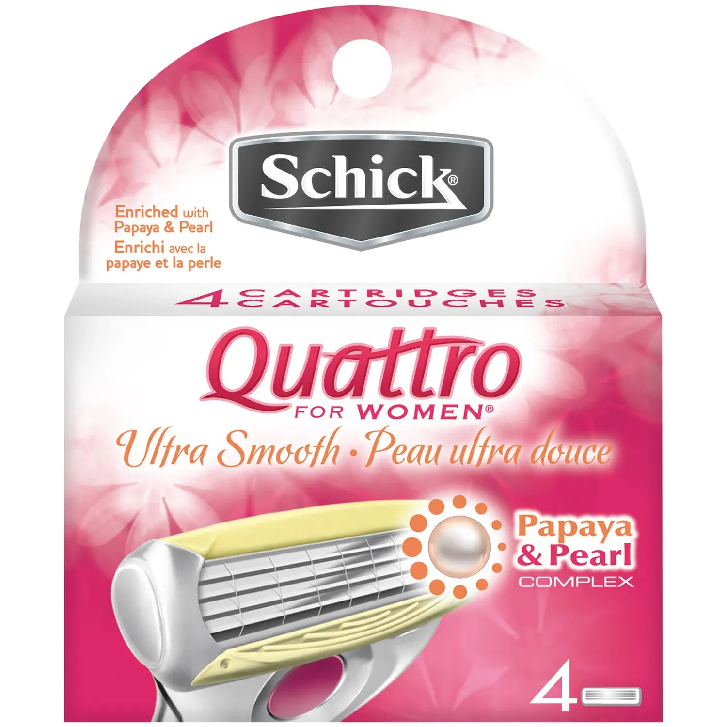 Schick Quattro for Women Ultra Smooth Razor Blade Refills Enhanced with Aloe & Vitamin E, 4 Blades