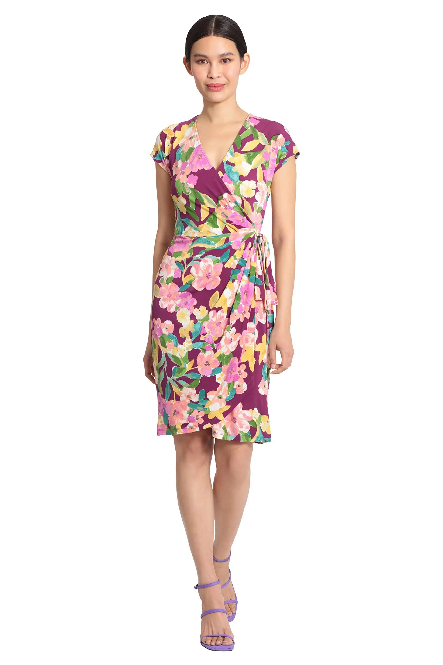 Womens Floral V-Neck Wrap Dress