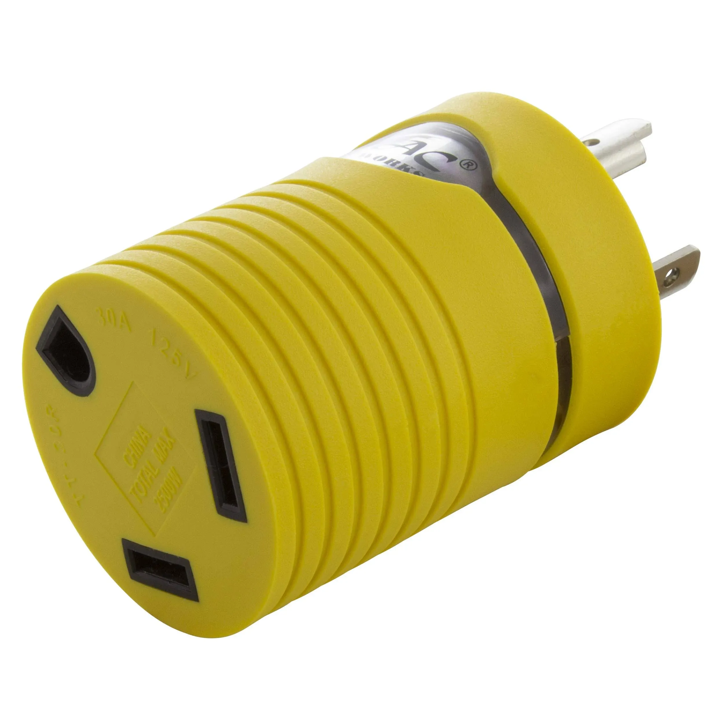 AC WORKS NEMA L5-20P to NEMA TT-30R 20-Amp 3-wire Grounding Single To Single Yellow Basic Barrel Adapter