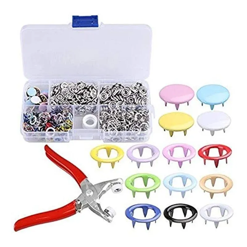 120 Sets Snap Setter Hand Pliers Setting Tool,Metal Ring Button Press Studs Sewing Craft Fastener Snap Pliers Craft Tool 9.5mm, Aunifun