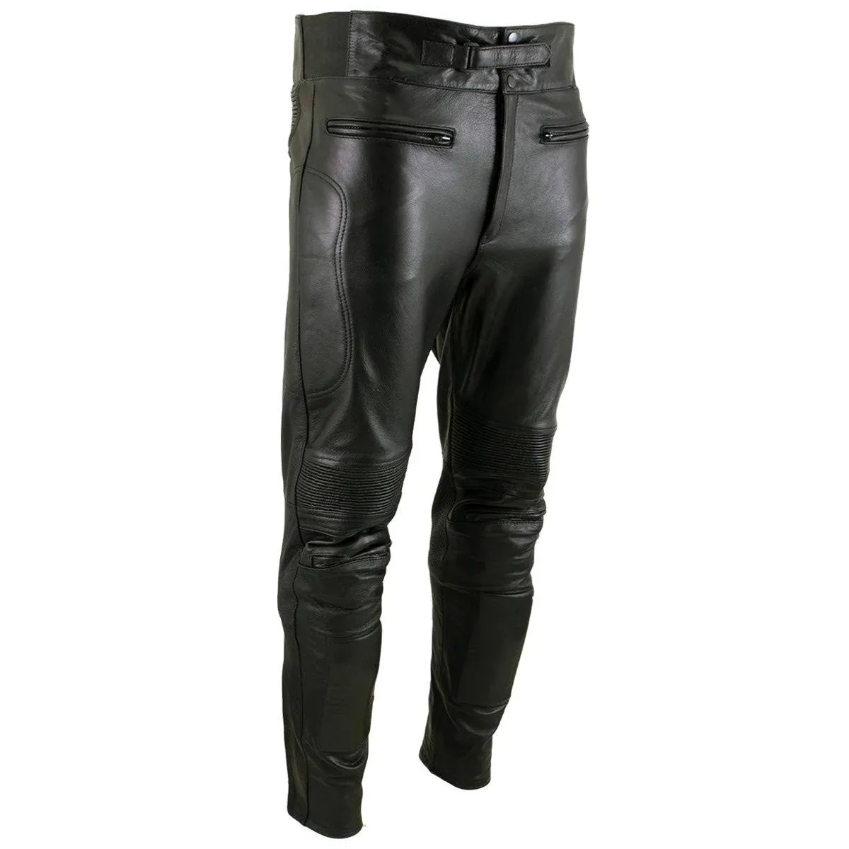 Xelement B7466 Men's 'The Racer' Black Cowhide Leather Racing Pants with X-Armor Protection - 36