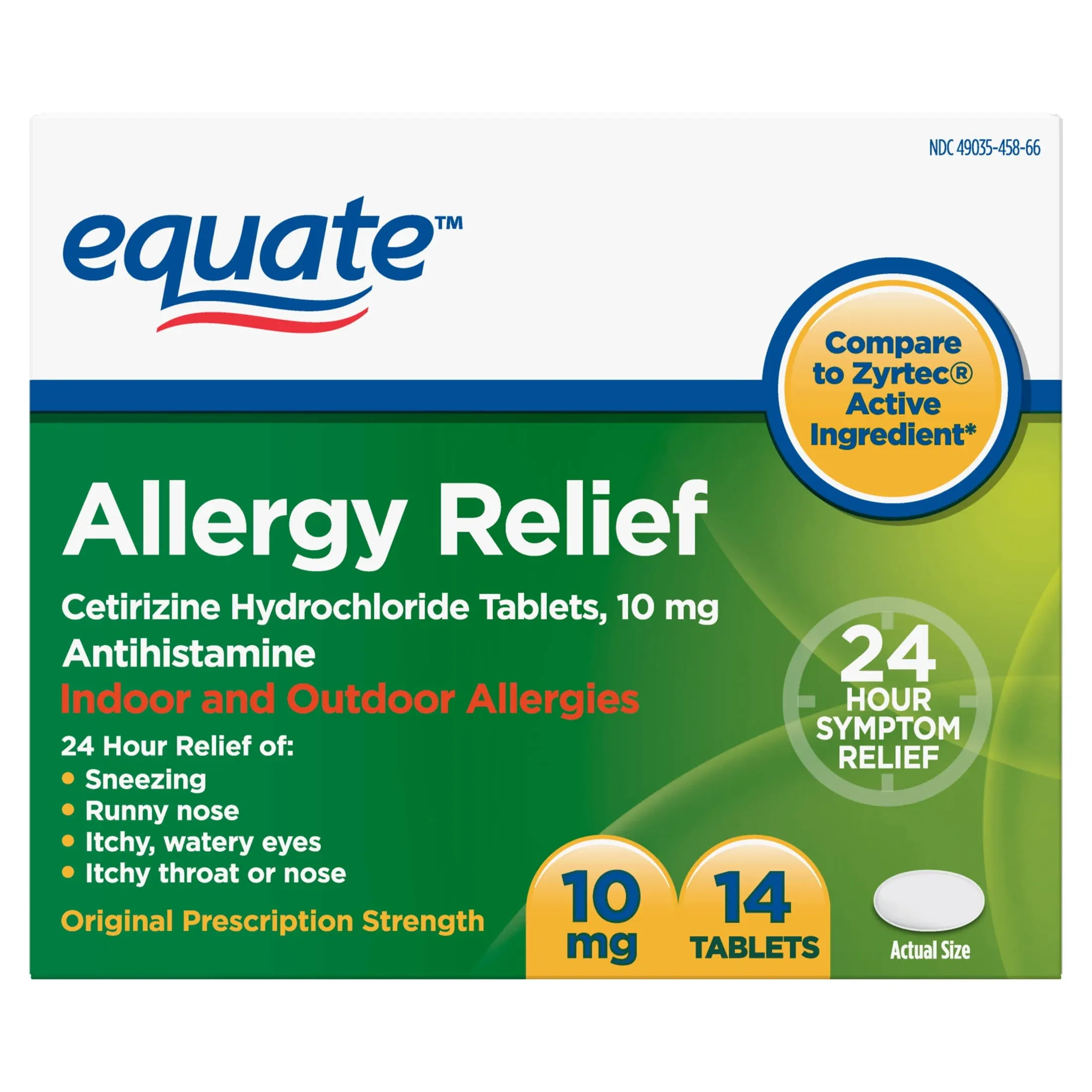 Equate Allergy Relief, Original Prescription Strength, 10 mg, Tablets - 14 tablets