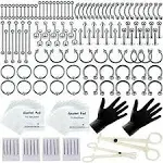 Tustrion 154pcs Mixed-pack Nose Piercing Kits for All Piercings,Stainless Steel Piercing Jewelry Kit 14g 16g for Ear Cartilage Tragus Nose Septum Lip