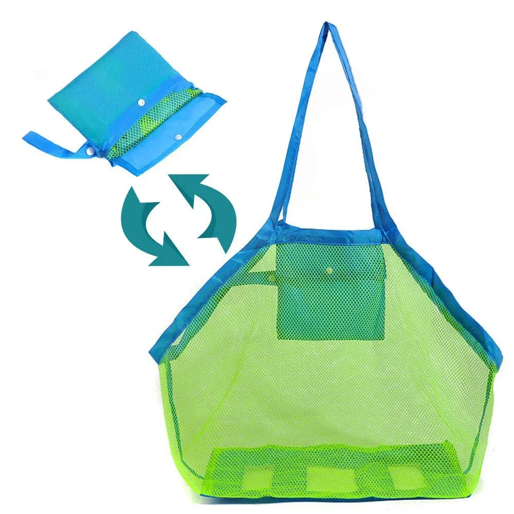 Mesh Beach Toy Bag Sand Toy Bags Mesh Extra Large Foldable Totes Shell Storag...