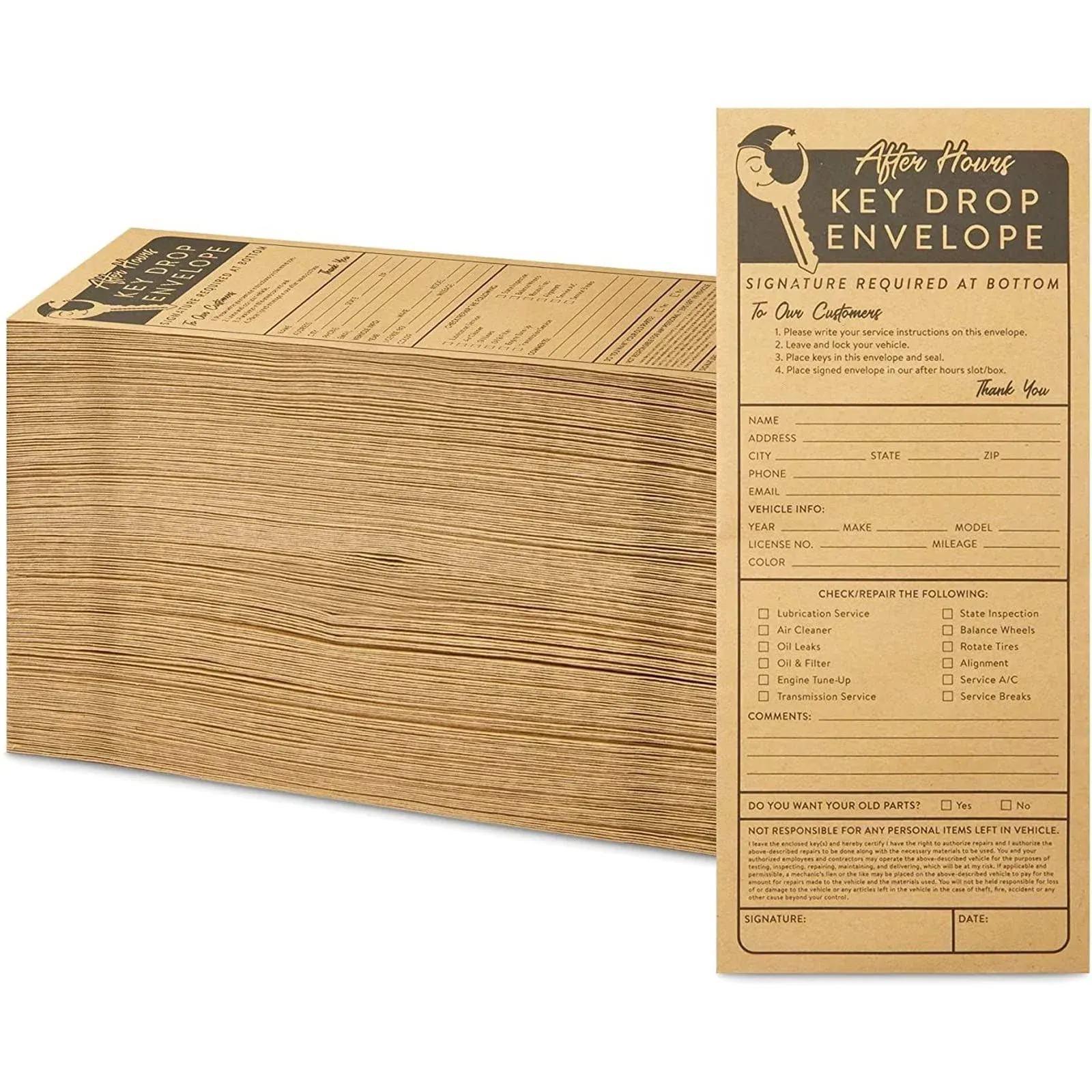 200 PACK Key Drop Envelopes for After Hours Box Car Mechanics 4.12 x 9.5 Inch