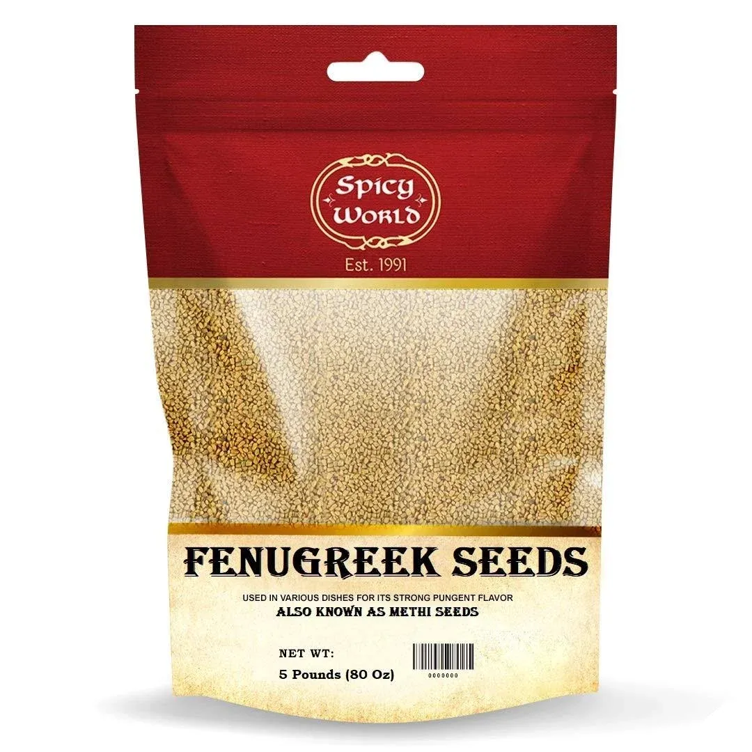 Spicy World Fenugreek Seeds (Methi) 5 Pound Bulk Bag - All Natural &amp; Pure