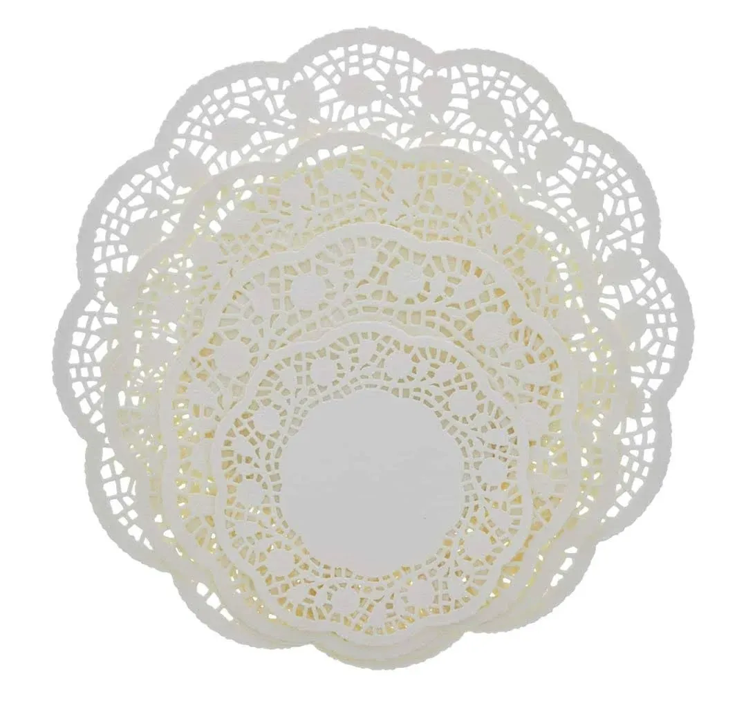 1 Multipack Round Paper Doilies in Assorted Sizes, 32-ct Scalloped Edging white