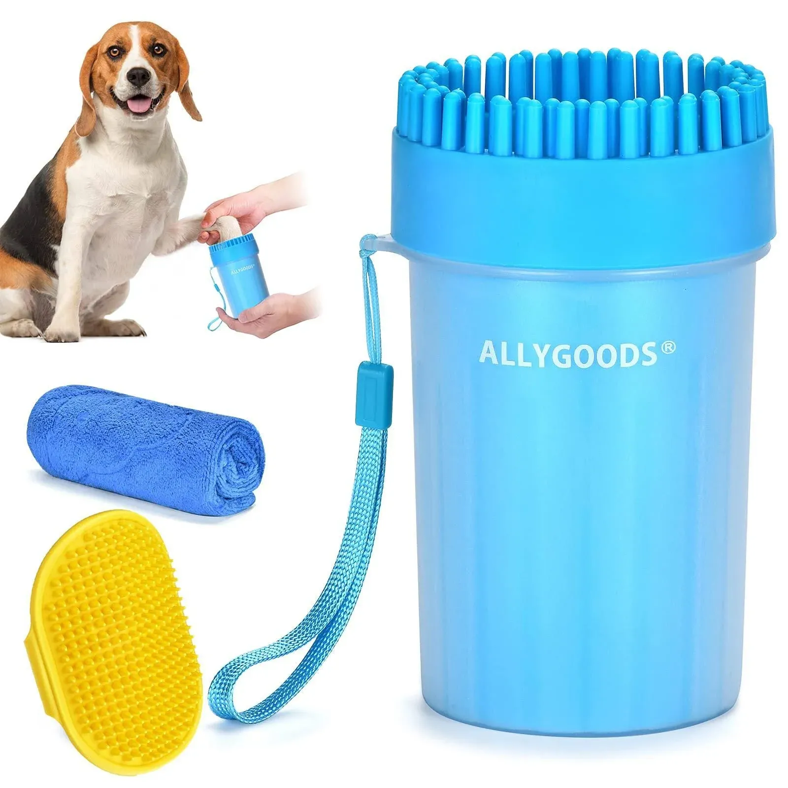 Dog Paw Cleaner,ALLYGOODS Portable Pet Feet Washer Cup Cleaners with Soft Silicone Bristles Grooming Supplies for Medium Large Dogs Includes Bath Brush and Towel BPA Free Durable