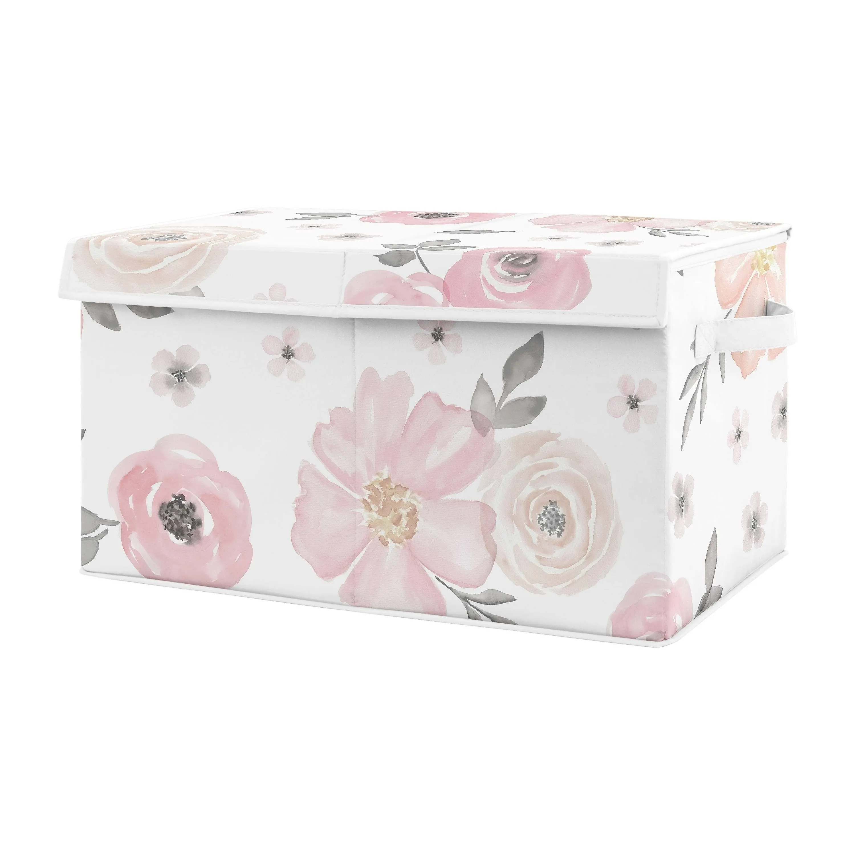 Sweet Jojo Designs Pink and Grey Rose Flower Girl Baby Nursery or Kids Room Small Fabric Toy Bin Storage Box Chest for Watercolor Floral Collection