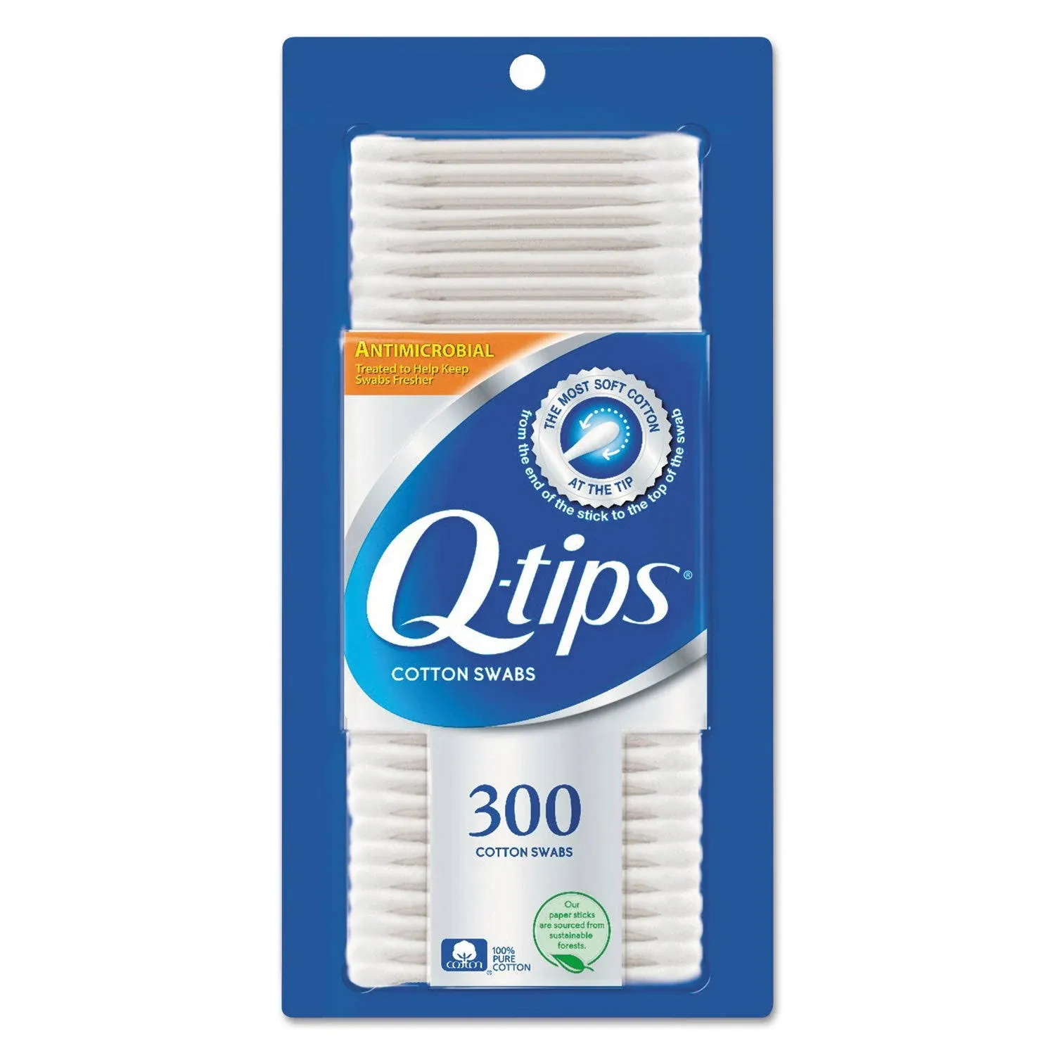 Q-tips Cotton Swabs, Antibacterial, 300/Pack, 12/Carton