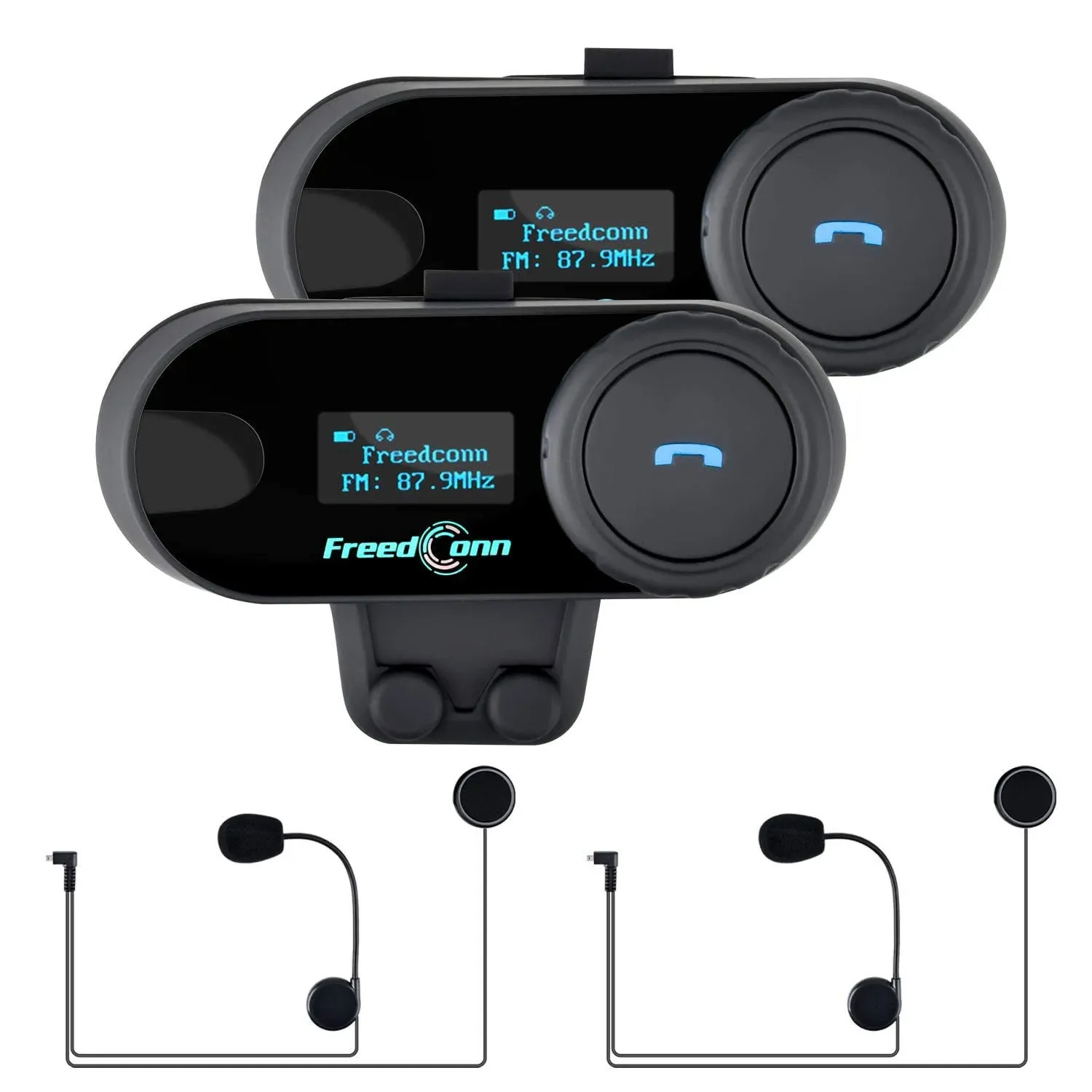 FreedConn Motorcycle Bluetooth Headset TCOM-SC BT5.0 Music Sharing Motorcycle Bluetooth Communication Systems 2 Riders 800M Helmet Intercom with LCD Screen FM Handsfree Call