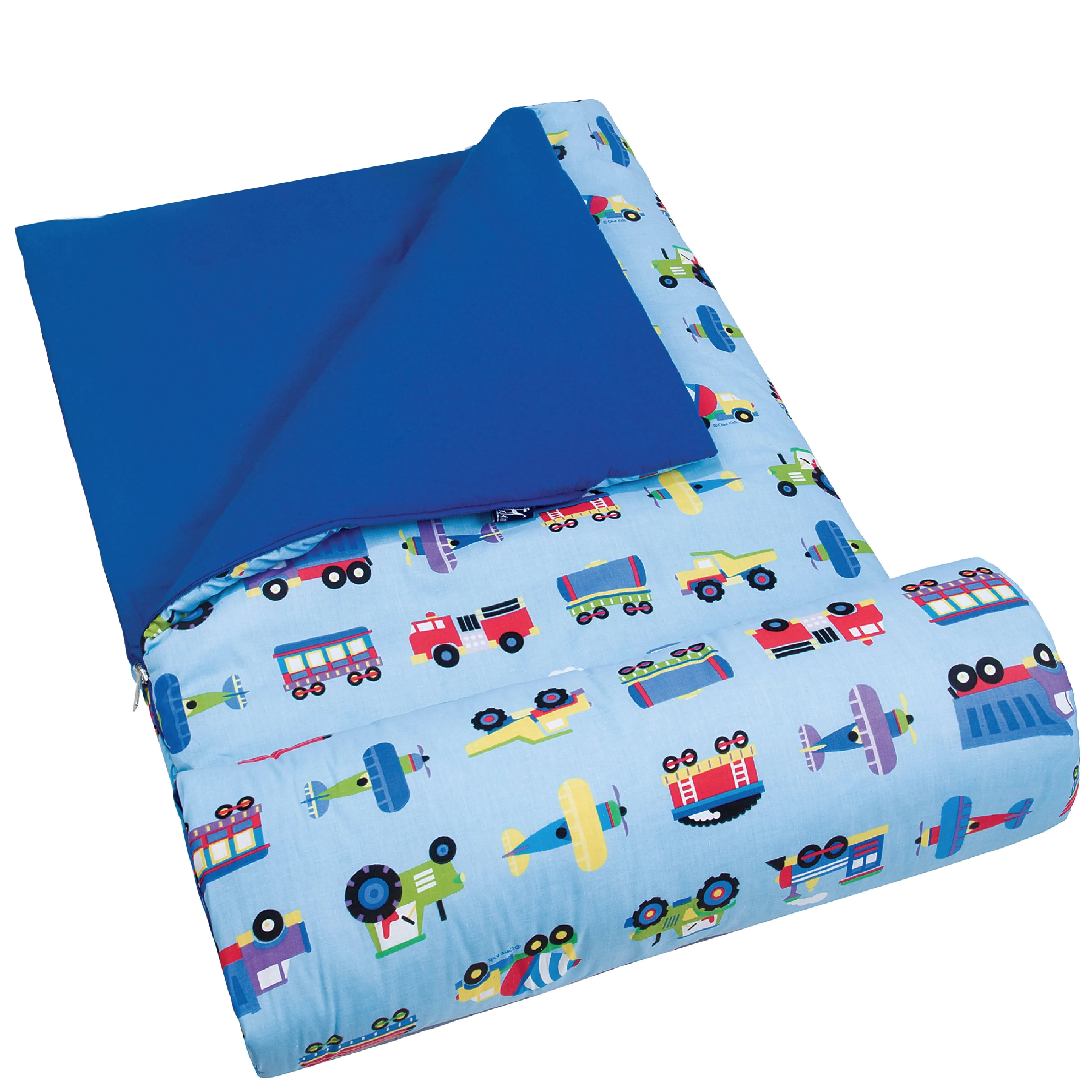 Trains, Planes, Trucks Blue Kids Sleeping Bag 30" x 66" Kids Boys Blue