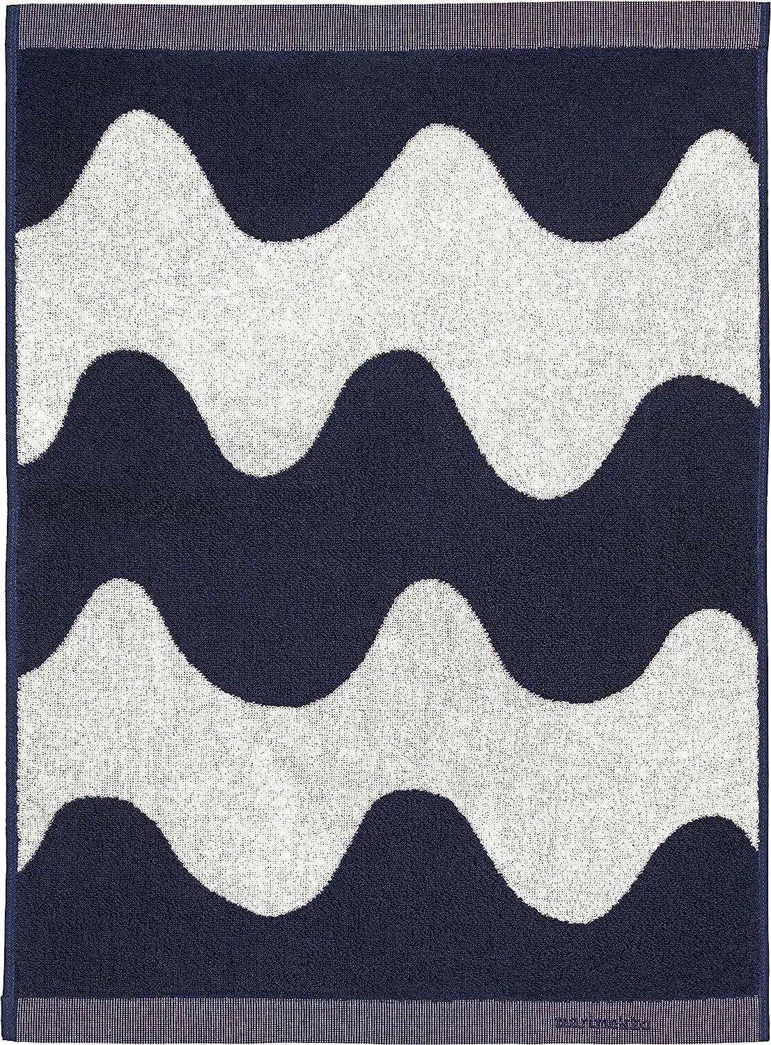 MARIMEKKO Lokki Terry Cotton Hand Towel (Dark Blue) – Waves Patterned Hand Towels – 28 in x 20 in