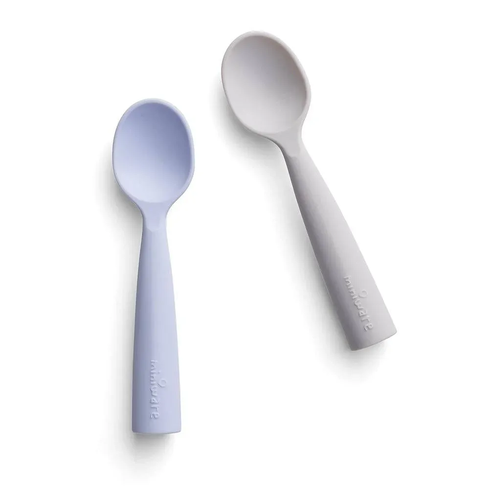 Miniware Silicone Baby Spoon for Training - BPA Free Baby Utensils - Baby Spoons Self Feeding 6 Months | 100% Food Grade Silicone - Modern & Dishwasher Safe Toddler Spoons (Grey and Lavender)