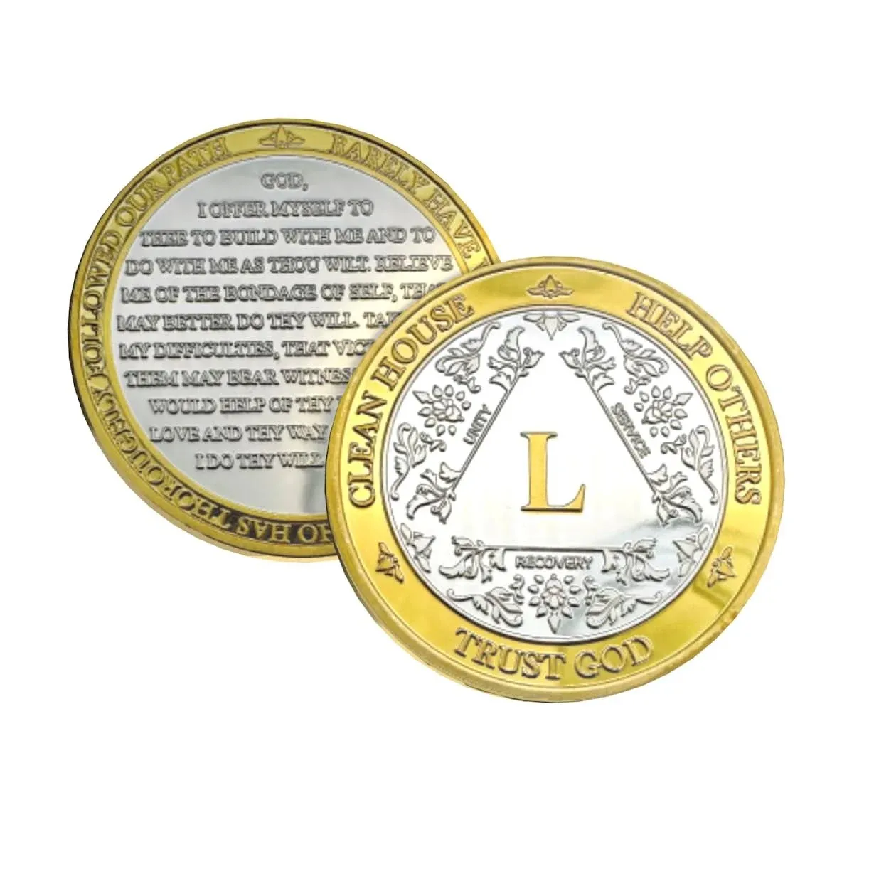 Silver & Gold AA Coin 1-60yrs Sobriety Chip