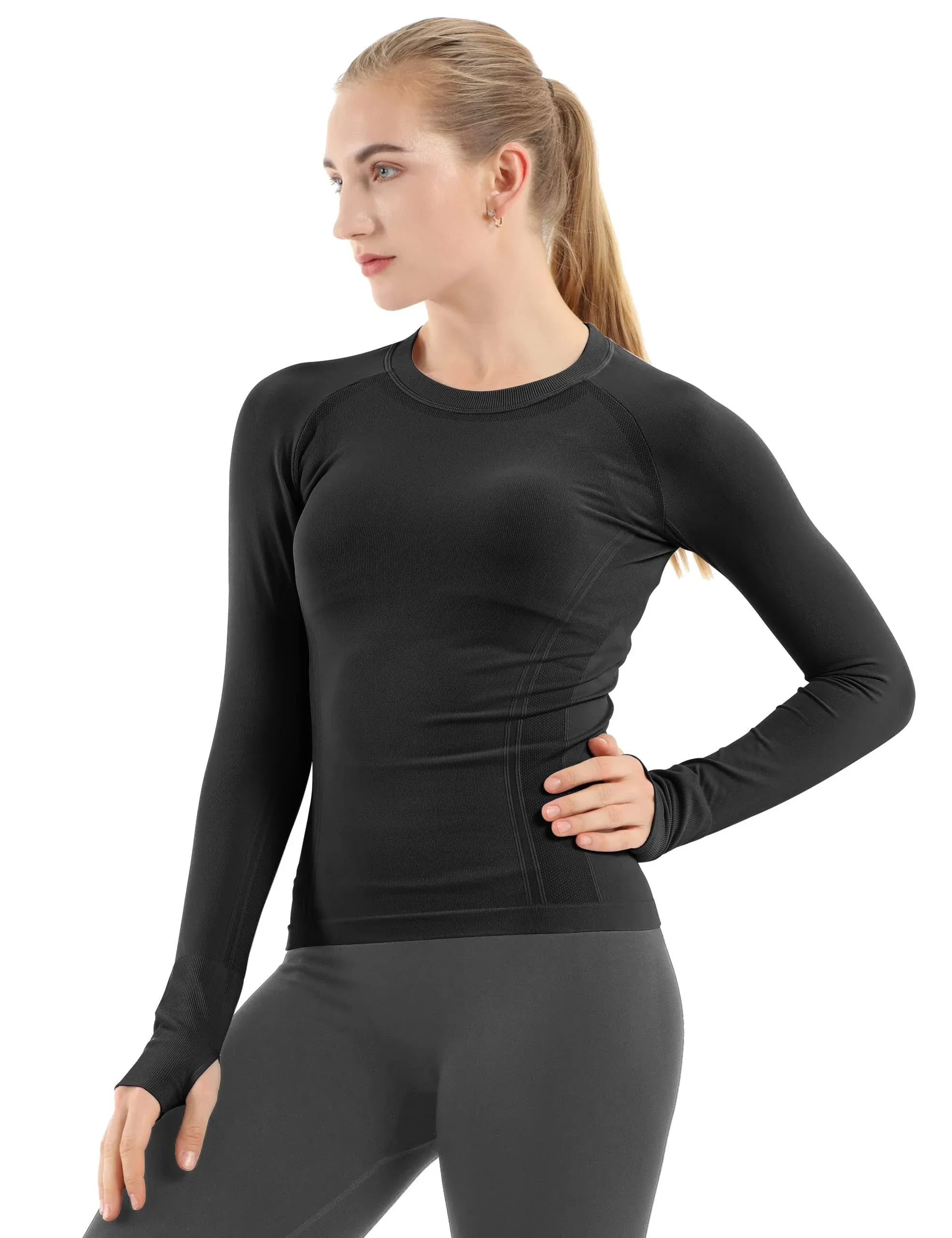 MathCat Seamless Workout Shirts for Women Long Sleeve Yoga Tops Sports Running Shirt Breathable Athletic Top Slim Fit