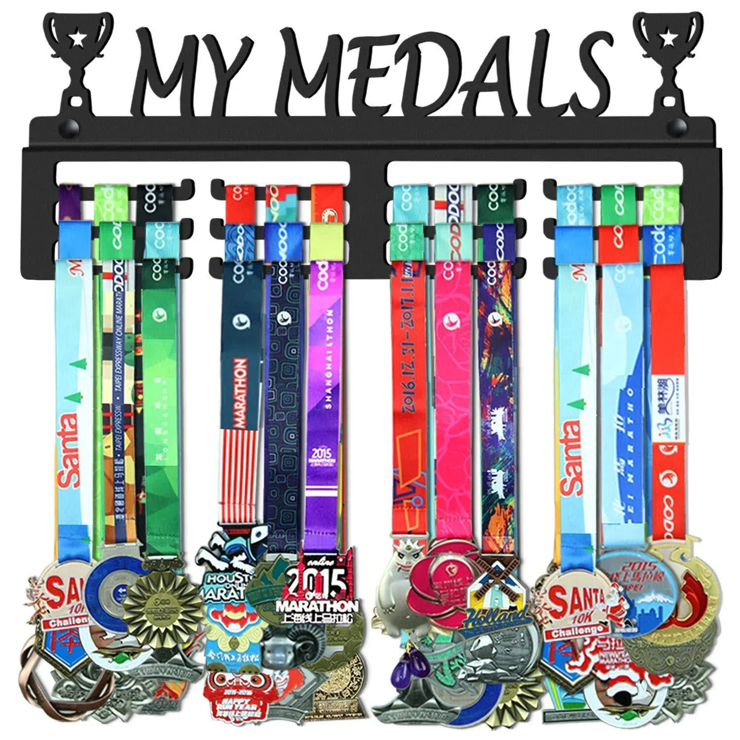 GENOVESE My Medals Holder Display Hanger Rack Frame,Black Sturdy Steel Metal,...