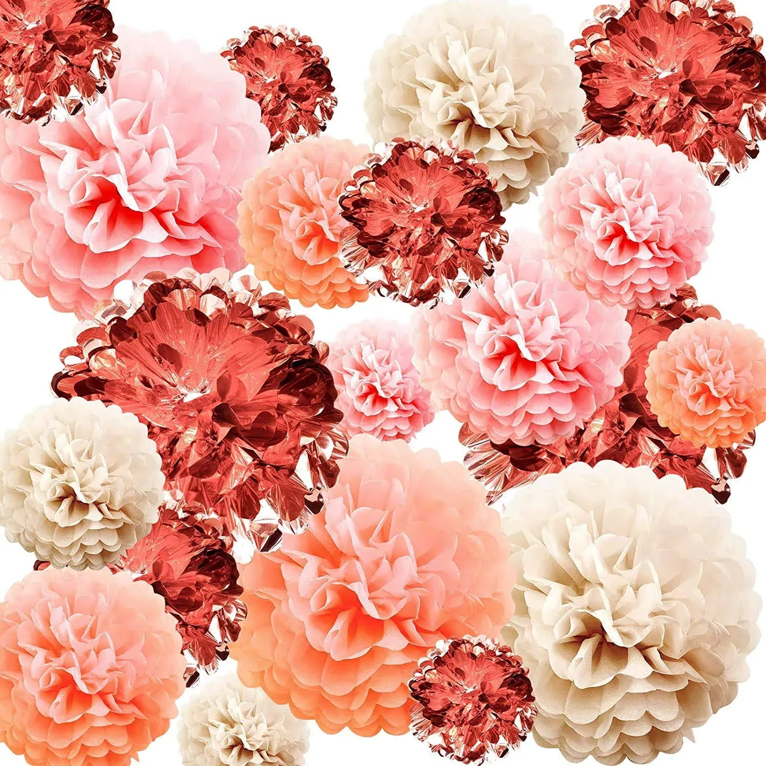 Rose Gold Pom Pom Decorations Wedding Decorations Metallic Foil Tissue Paper Pom Poms Flowers for Party Wedding Birthday Baby Shower Paper Party Decorations 20 PCS