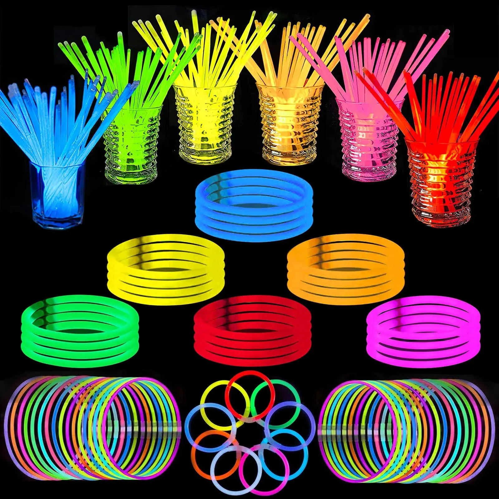 Amor Present 200pcs Glow Sticks, Glow Stick Bracelets Necklaces 8inch Glow Sticks ...