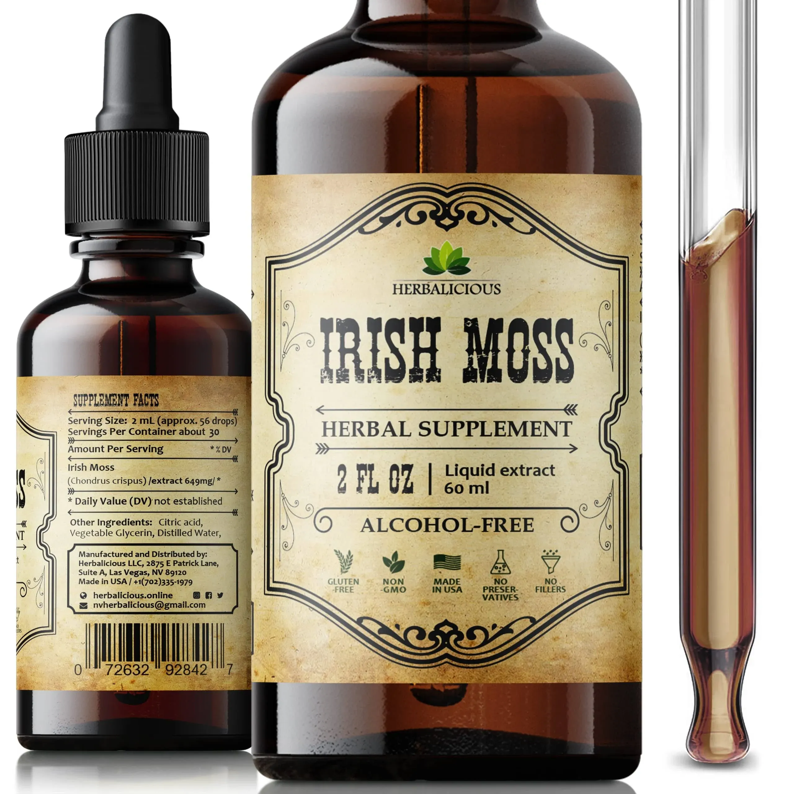 Natural Irish Moss Extract - Drops for Health, Thyroid Function Support, Healthy Digestion, Energy Boost - Liquid Dietary Supplement - Vegetarian-Friendly Formula (2oz)