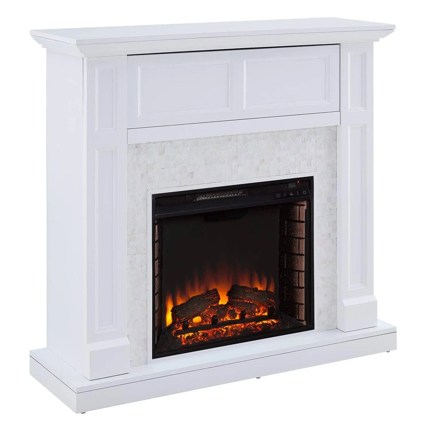 SEI Furniture Nobleman 45" White Mother of Pearl Tiled Electric Media Shelf Fireplace