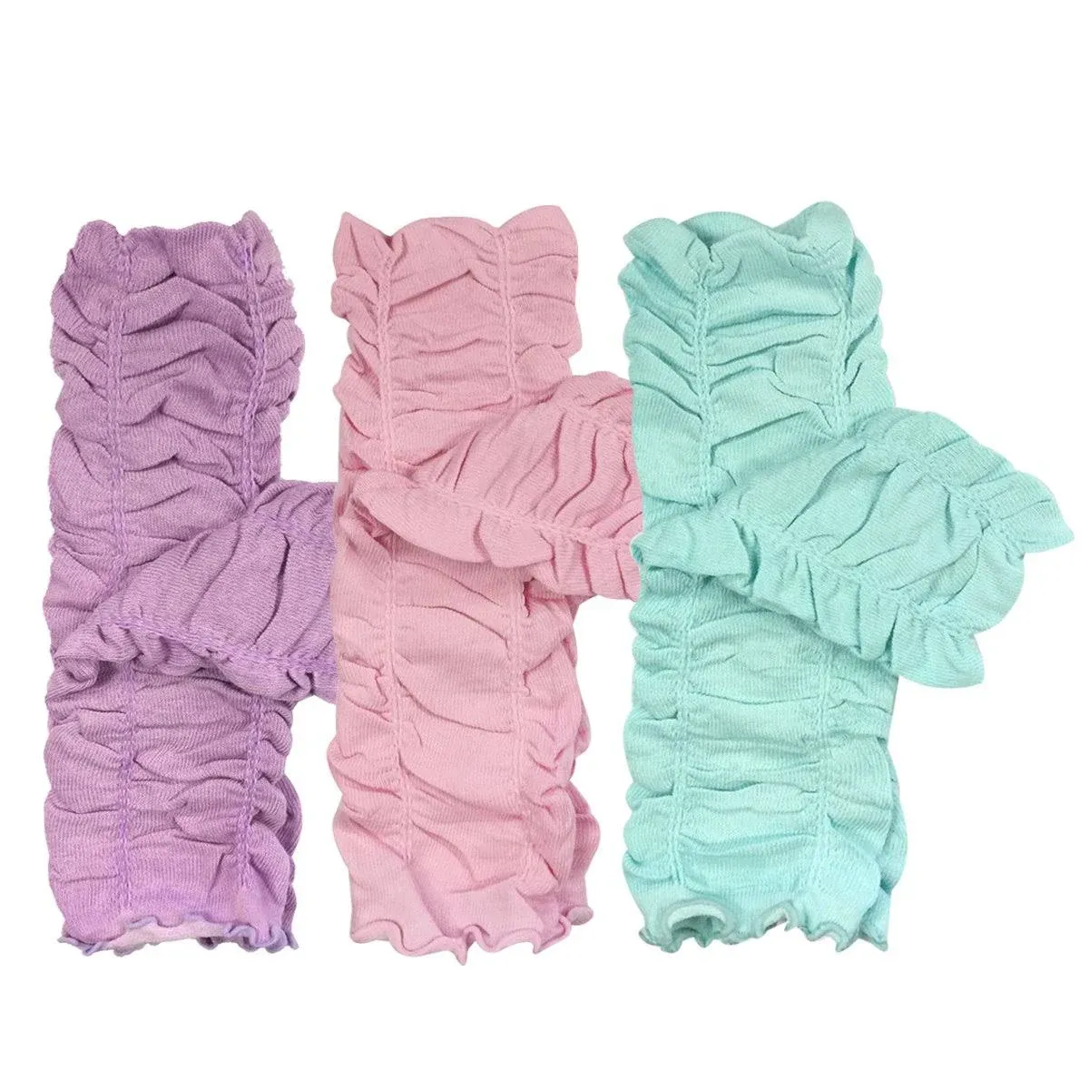 Wrapables Little Girls 3 Pair Gathered Ruffles Leg Warmers Lilac Ballet Pink Sky Blue