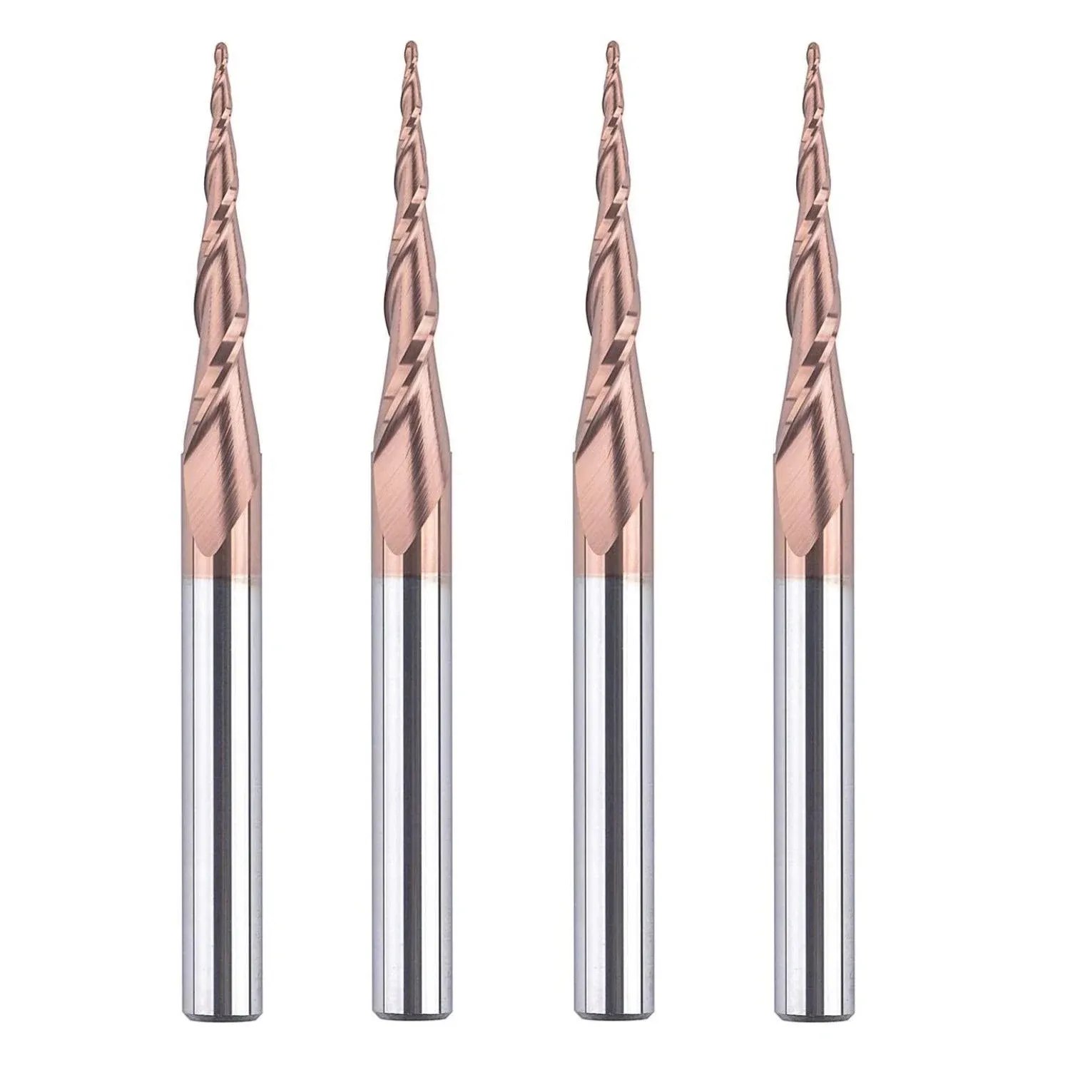 Spetool 4Pcs Tapered Ball Nose End Mill 1/4" Shank with 1.0mm Diameter (0.5mm Radius) Ball tip 4.82 Deg for CNC Router 3D Engraver Carving Bits