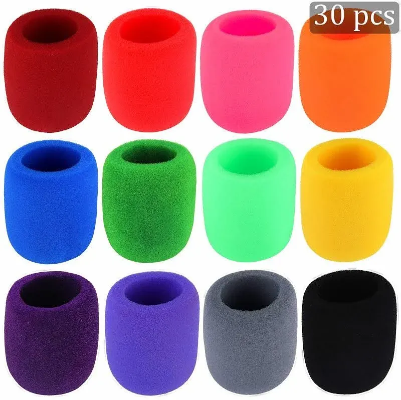 Augshy 30 Pack Microphone Cover，Foam Mic Covers Windscreen Foam Suitable for Most Standard Handheld Microphone (12 Color)