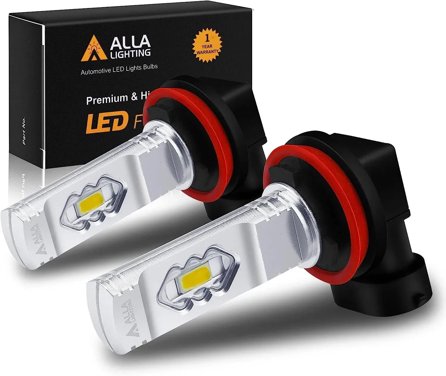 Alla Lighting 3800lm H16 H11 H8 LED Fog Lights or DRL Bulbs, 3000K Golden Yellow, Xtreme Super Bright ETI 56-SMD 12V Lamps Replacement