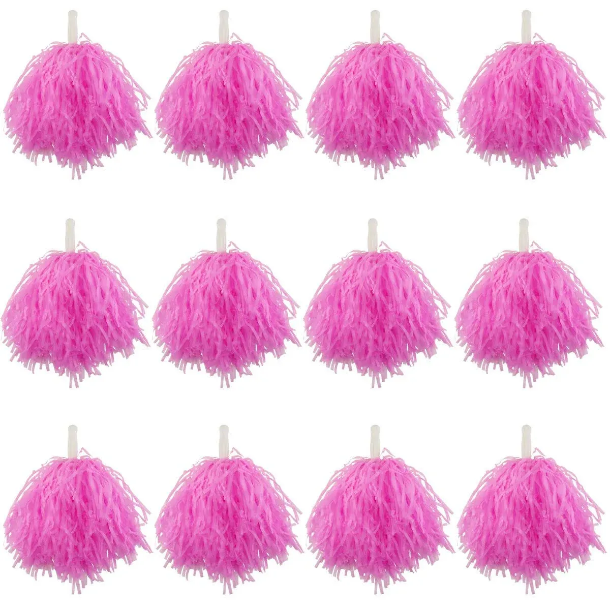 12 Pack Pink Plastic Cheerleading Pom Poms, Sports Dance Cheer Plastic Pom Pom for Rooters,Cheering Squard,Cheering Team(30 Grams Weight Each)