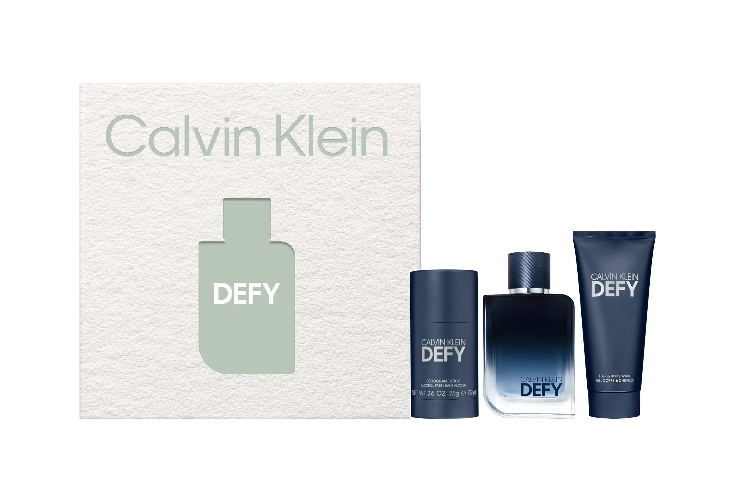 Brand New! Calvin Klein Defy Men&#039;s Gift Set! Parfum, body wash, &amp; deodorant