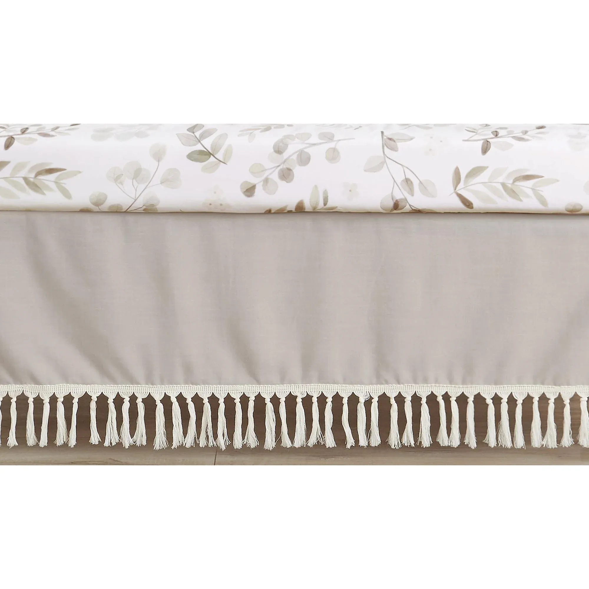 Sweet Jojo Designs Boho Fringe Boy or Girl Baby Nursery Crib Bed Skirt Dust Ruffle - Gender Neutral Beige Tan Taupe Linen Tassel