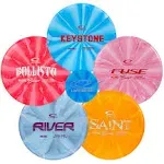 Latitude 64 Retro Burst Disc Golf Set, Outdoor Games, Men & Women Frisbee Starter Set, River & Saint Fairway Drivers, Ballista Distance Driver, Fuse Midrange & Keystone Disc Golf Putter