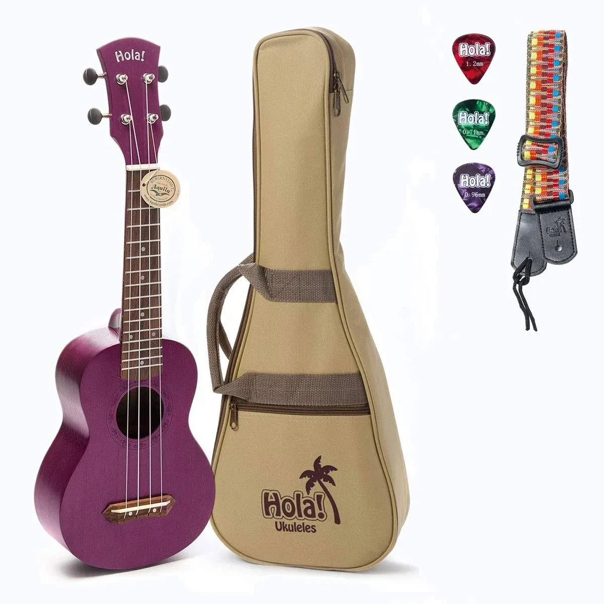 Ukulele by Hola! Music HM121PP Deluxe Purple Mahogany Soprano  Aquila String Ser