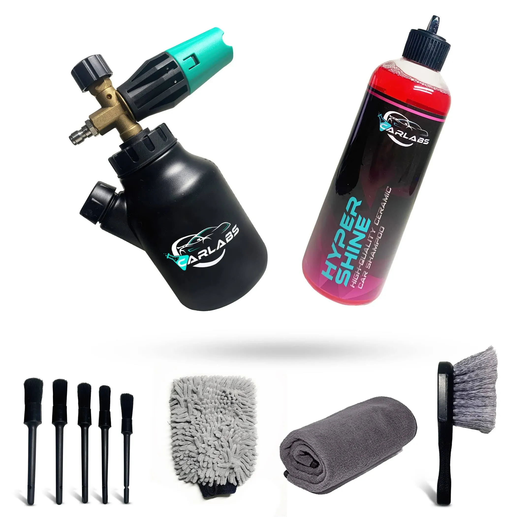 Carlabs™ Foam Cannon for Pressure Washer + Foam Cannon Soap Attachment - Car Wash Foam Gun with Snow Foam Cleaner for Car - Durable Car Foam Sprayer with Quick Connect Hookup + Car Wash Accessories