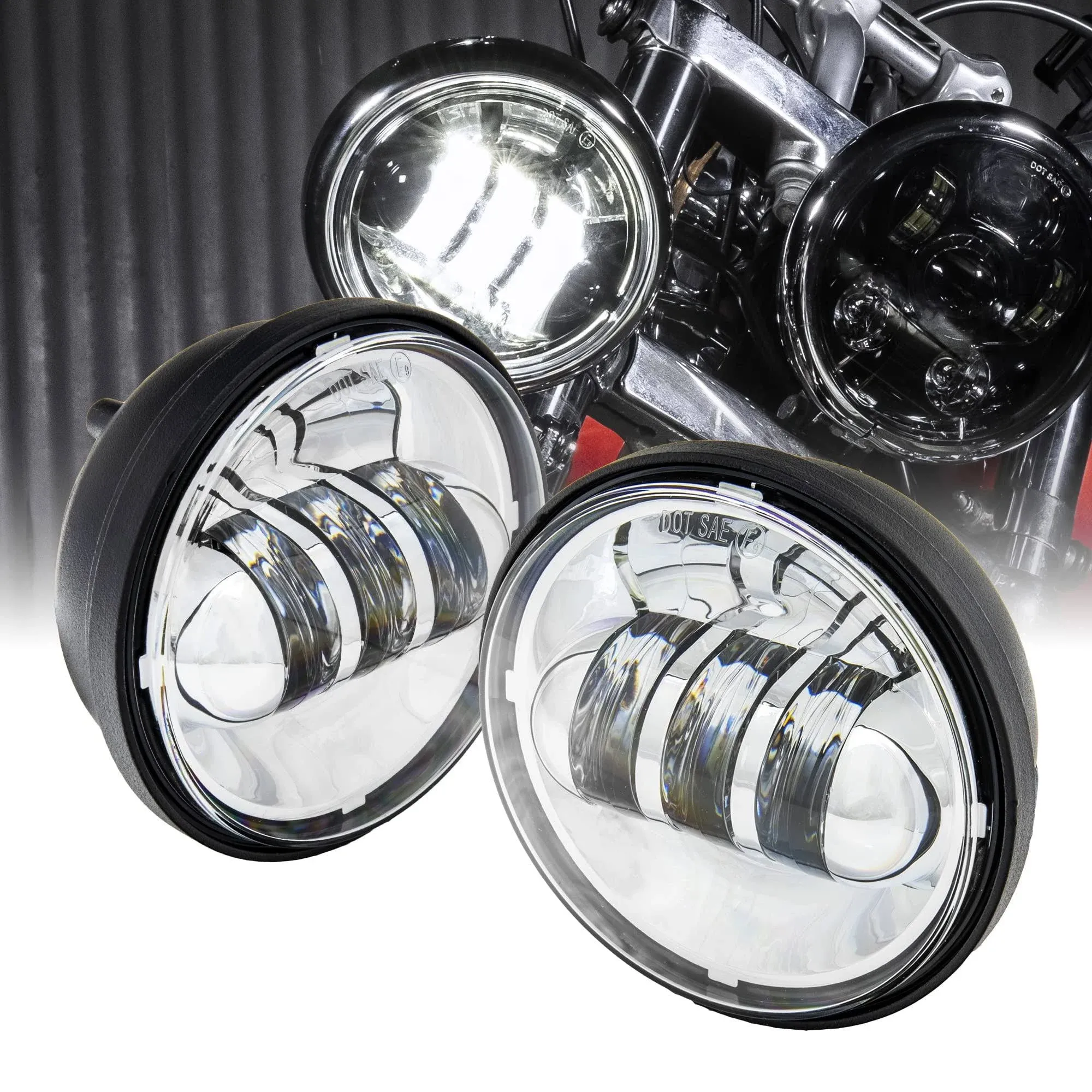 TRUE MODS 2pc 4.5" Osram LED Harley Fog Passing Light [Chrome-Finish] [6,500K] [2,880 Lumens] Motorcycle Passing Fog Lamp Light for Harley Davidson Accessories Electra Glide Road King Heritage Softail