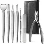 FERYES Pedicure Knife Ingrown Toenail Kit, 7 PCS Professional Pedicure Tool Toenail Grooming Kit, Top Notch Foot Blade, Super Sharp Toenail Clippers (Leather case included)