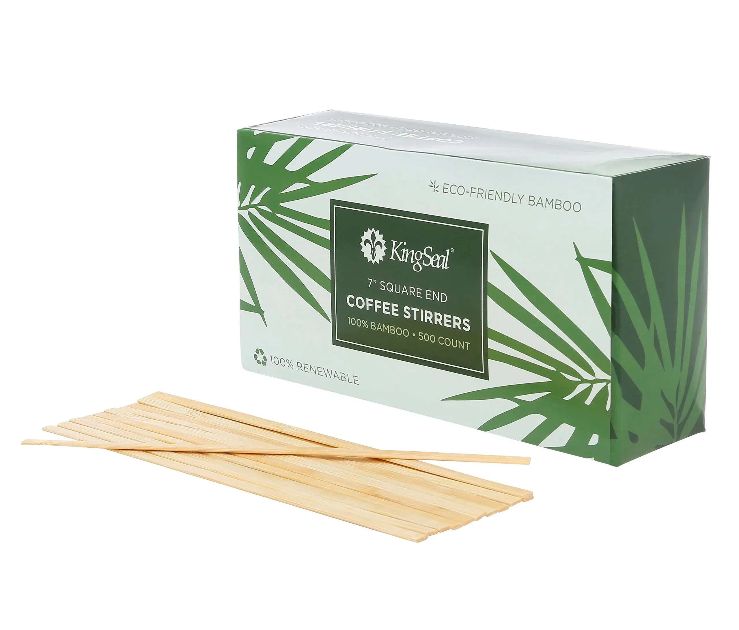 KingSeal Bamboo Wood Coffee Beverage Stirrers, Square End - 7 Inches, 2 Boxes of 500 Each, 100% Renewable