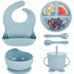 Silicone Baby Feeding Set|Baby Led Weaning Supplies Set|Suction Baby Plate Bowl Set with Bib Spoon Fork Sippy Cup|Baby Feeding Eating Supplies Set BPA Free