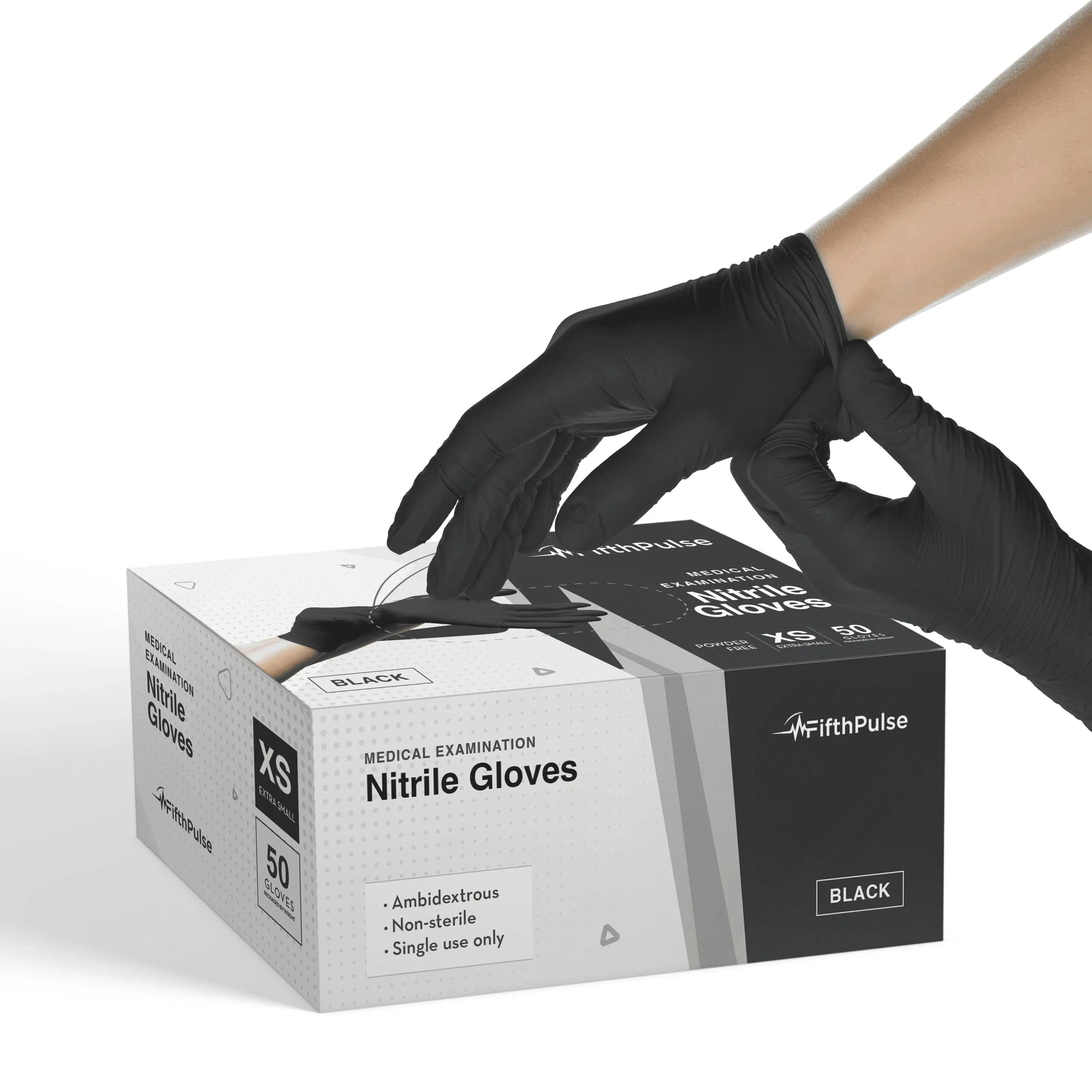 Fifth Pulse Nitrile Exam Latex Free &amp; Powder Free Gloves - Black - 50ps - XS