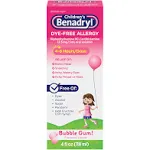 Benadryl Children's Dye-Free Allergy Liquid, Diphenhydramine HCl, Bubble Gum, 4 fl. oz