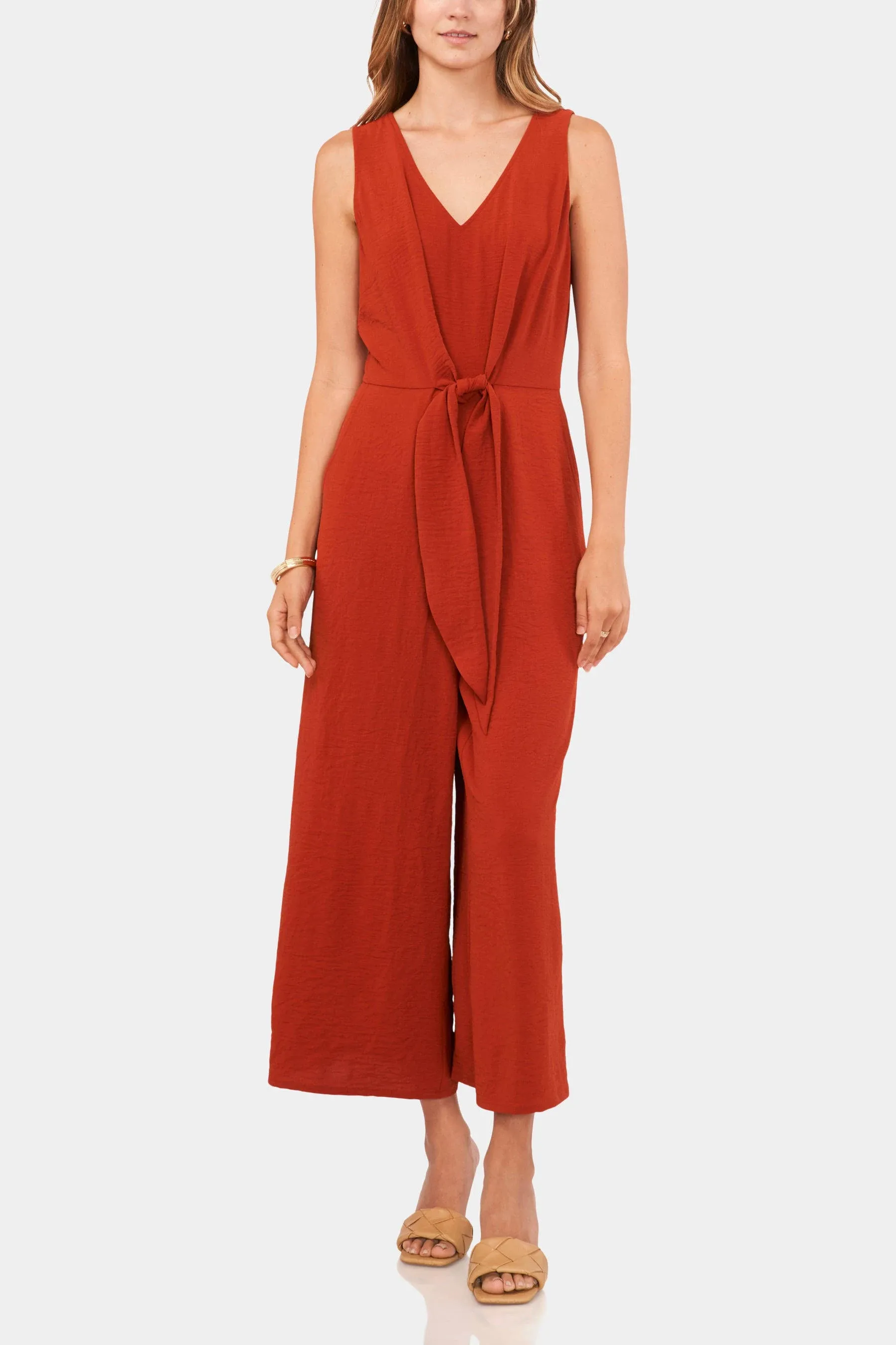 V Neck Front Tie Jumpsuit