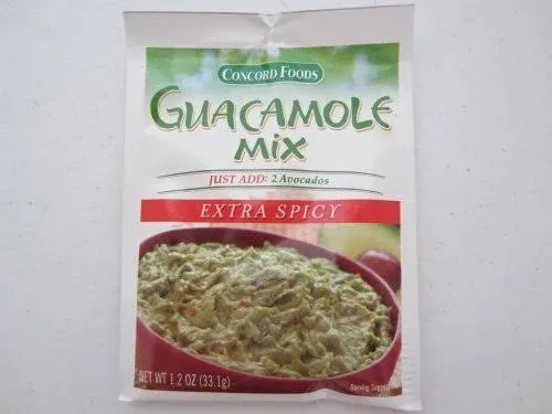 Concord Foods Extra Spicy Guacamole Mix, 1.2-ounce Pouches (Value Pack of 6 Pouches)